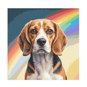 Beagle Rainbow Bridge Watercolor Cross Stitch Pattern - Design size: 200 x 200 stitches