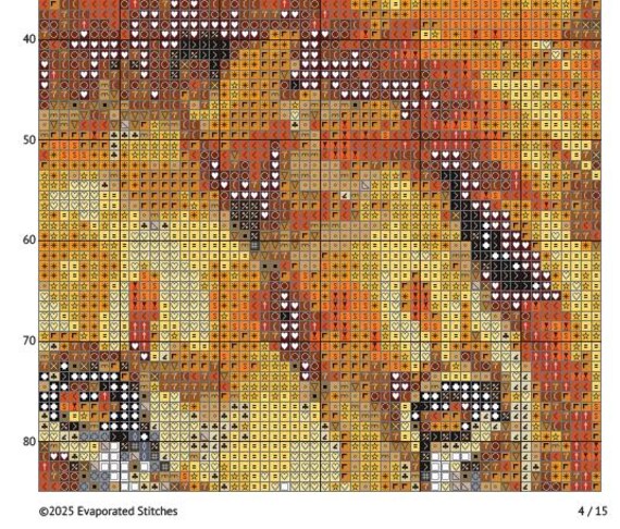 ライオンの水彩クロスステッチ図案 - デザインサイズ：200×200ステッチ