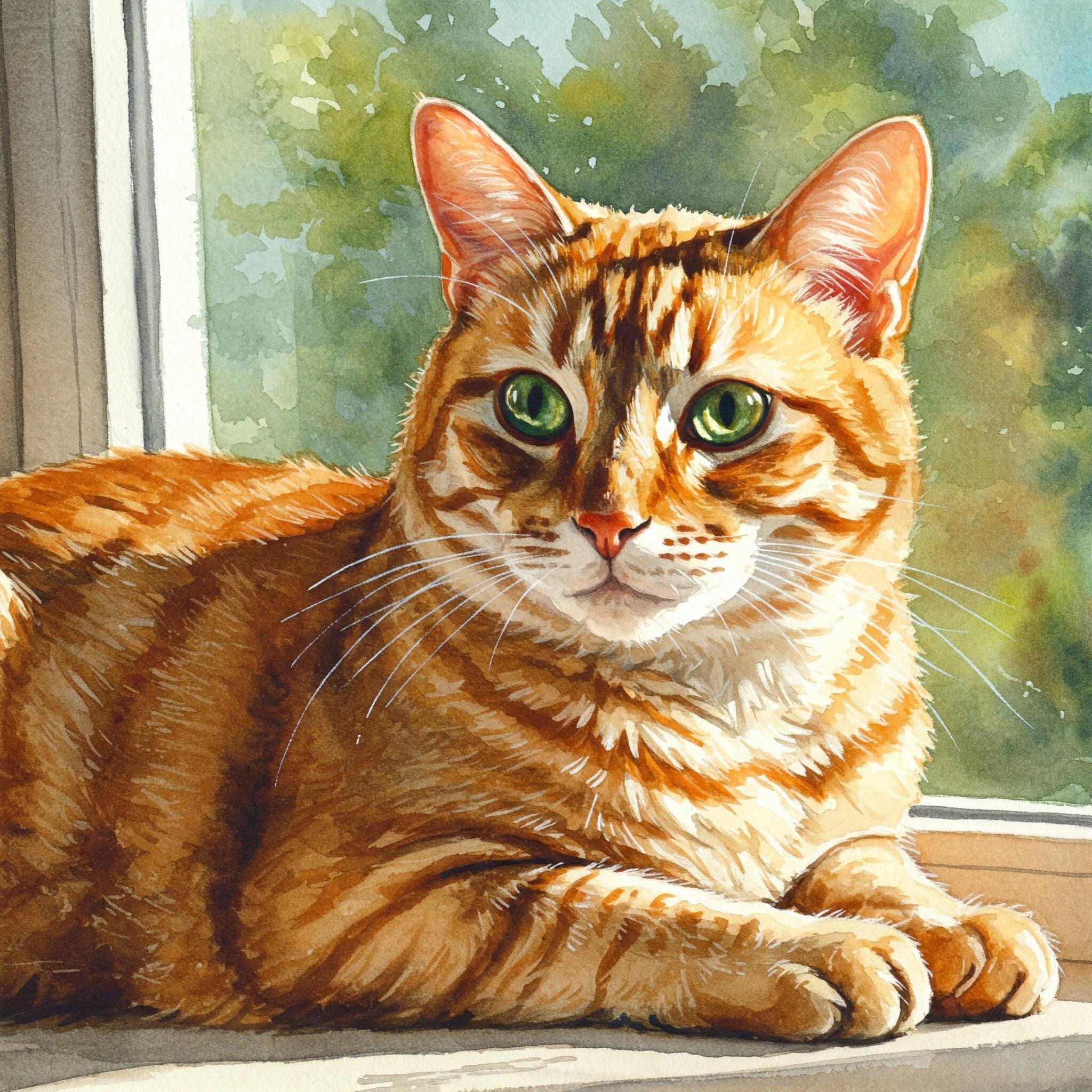 Orange Tabby Cat Watercolor Cross Stitch Pattern - Design Size