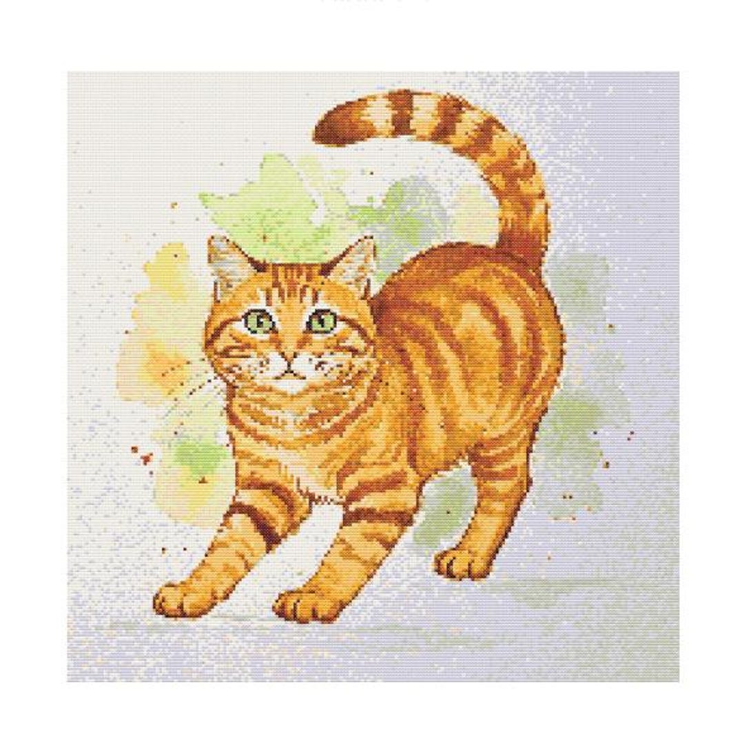 Orange Tabby Cat Watercolor Cross Stitch Pattern - Design Size