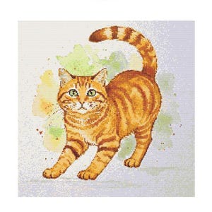 Orange Tabby Cat Watercolor Cross Stitch Pattern - Design size: 200 x 200 stitches