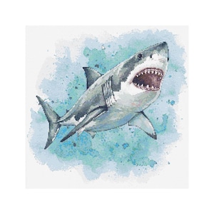 Great White Shark Cross Stitch Pattern - Design size: 200 x 200 stitches