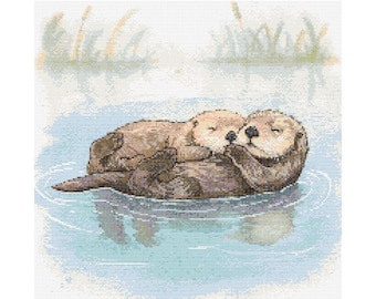 Otter Watercolor Cross Stitch Pattern - Design size: 200 x 200 stitches