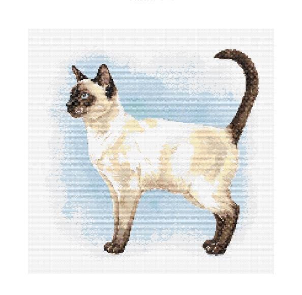 シャム猫の水彩画風クロスステッチ図案 - デザインサイズ：200×200