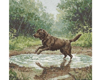 Chocolate Labrador Retriever Dog Cross Stitch Pattern - Design size: 200 x 200 stitches