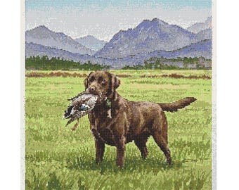 Chocolate Labrador Retriever Dog Cross Stitch Pattern - Design size: 200 x 200 stitches