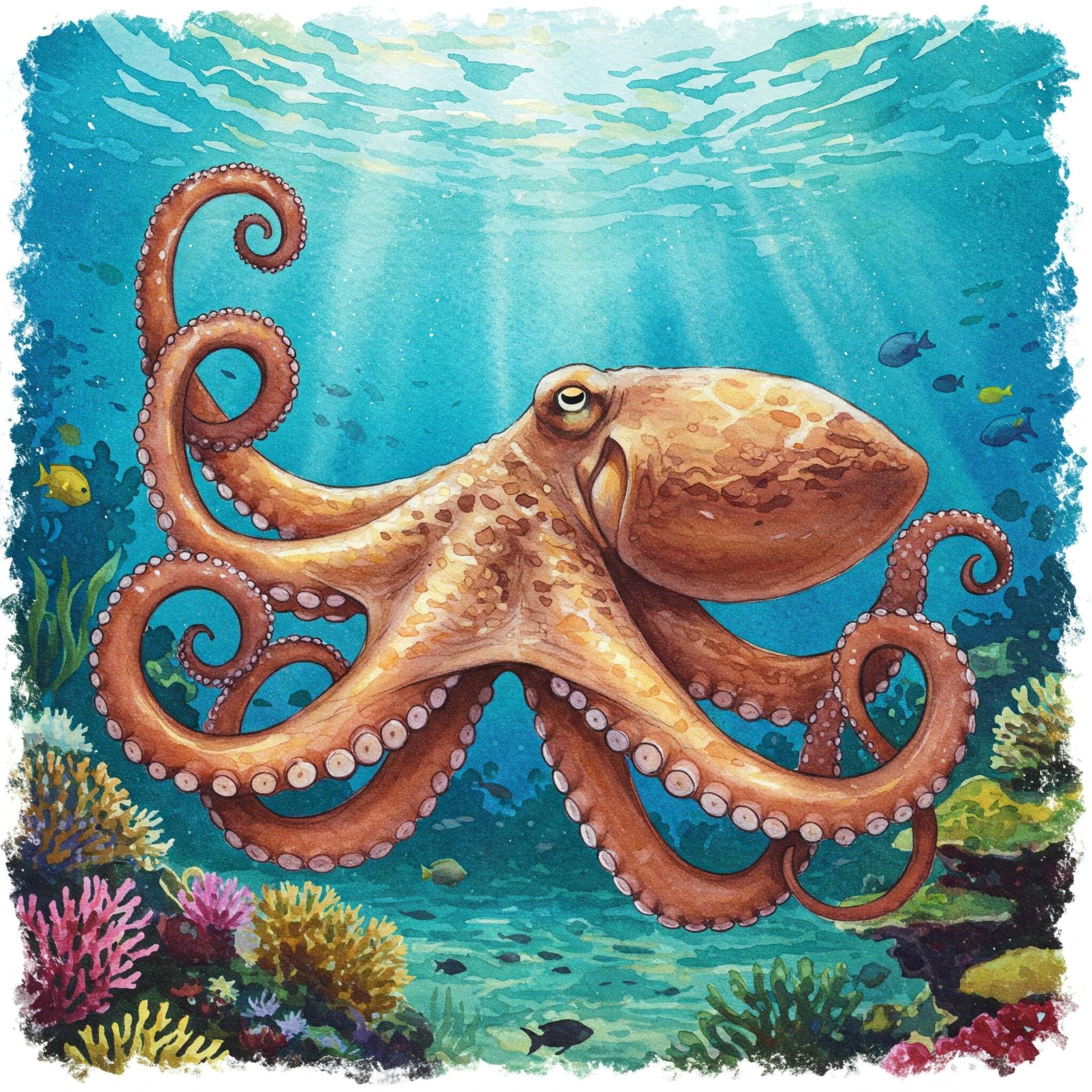 タコの水彩画クロスステッチパターン - デザインサイズ：200 x 200
