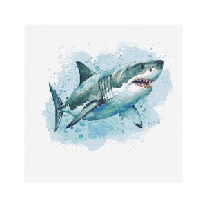 Great White Shark Cross Stitch Pattern - Design size: 200 x 200 stitches