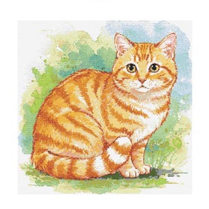 Orange Tabby Cat Watercolor Cross Stitch Pattern - Design size: 200 x 200 stitches