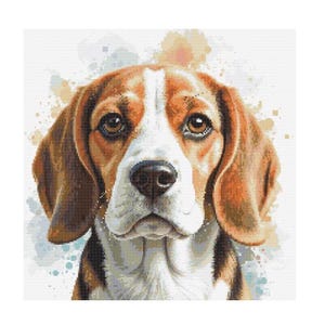 Beagle Close Up Watercolor Cross Stitch Pattern - Design size: 200 x 200 stitches