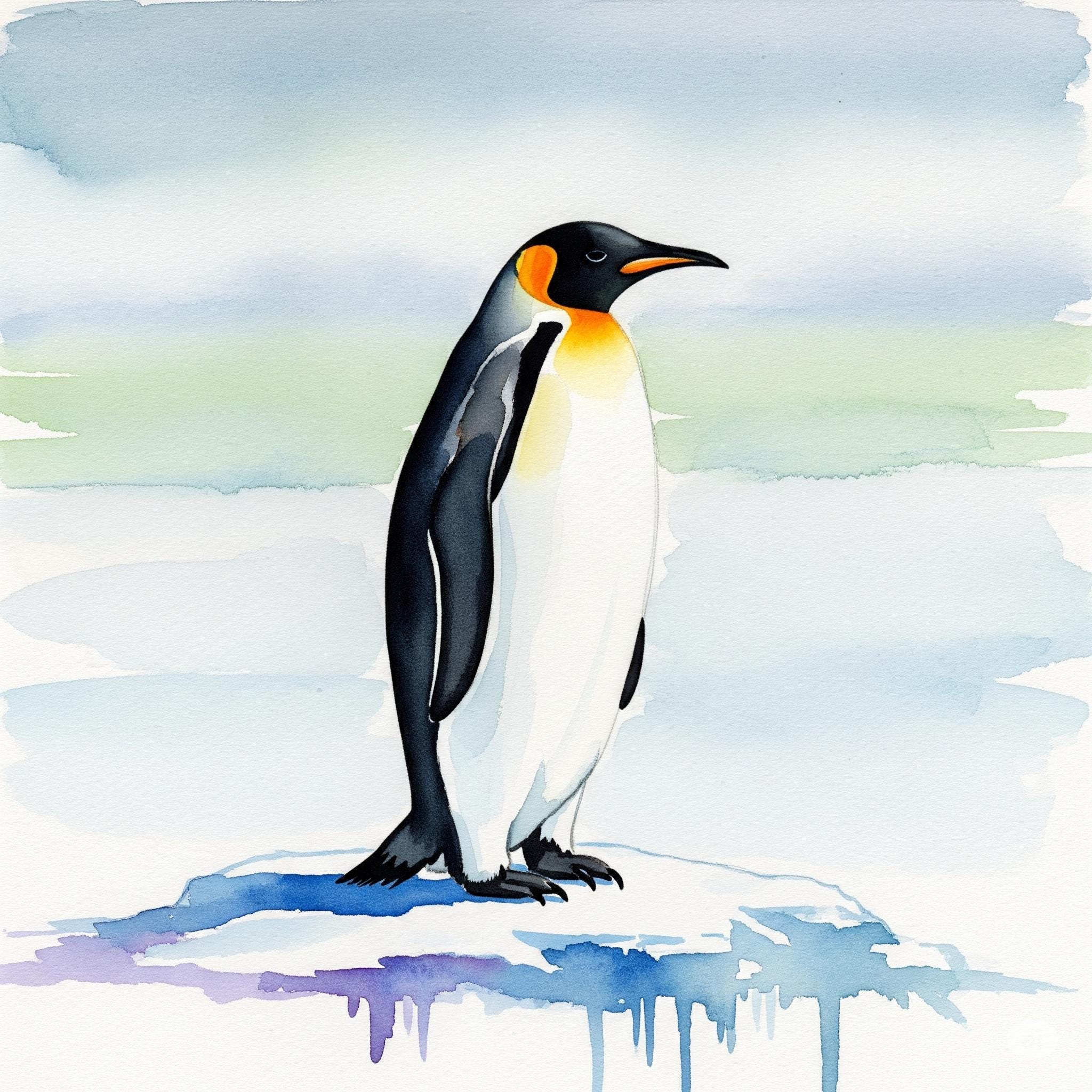 ペンギンの水彩画風クロスステッチ図案 - デザインサイズ：200×200