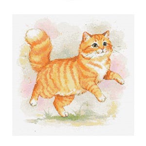 Orange Tabby Cat Watercolor Cross Stitch Pattern - Design size: 200 x 200 stitches