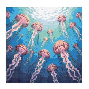 Jellyfish Cross Stitch Pattern - Design size: 200 x 200 stitches