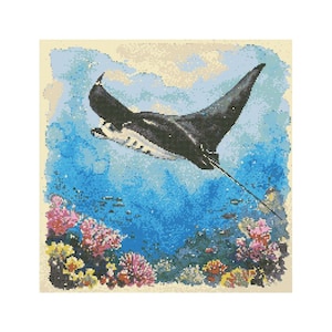 Manta Ray Cross Stitch Pattern - Design size: 200 x 200 stitches
