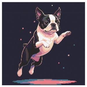 Silly Boston Terrier Dog Cross Stitch Pattern - Design size: 200 x 200 stitches