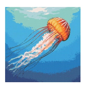 Jellyfish Cross Stitch Pattern - Design size: 200 x 200 stitches