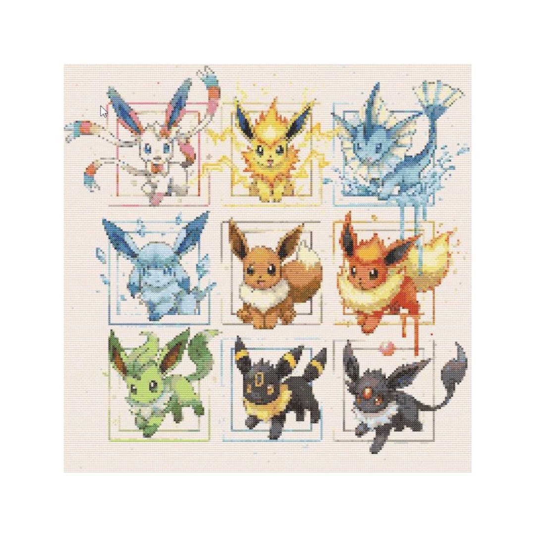 イーブイの進化 水彩ポケモンステッチパターン - デザインサイズ：200