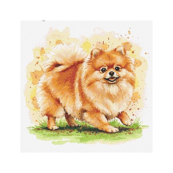 ポメラニアン犬のクロスステッチパターン - デザインサイズ：200 x 200