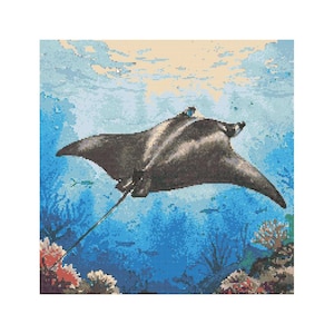 Manta Ray Cross Stitch Pattern - Design size: 200 x 200 stitches
