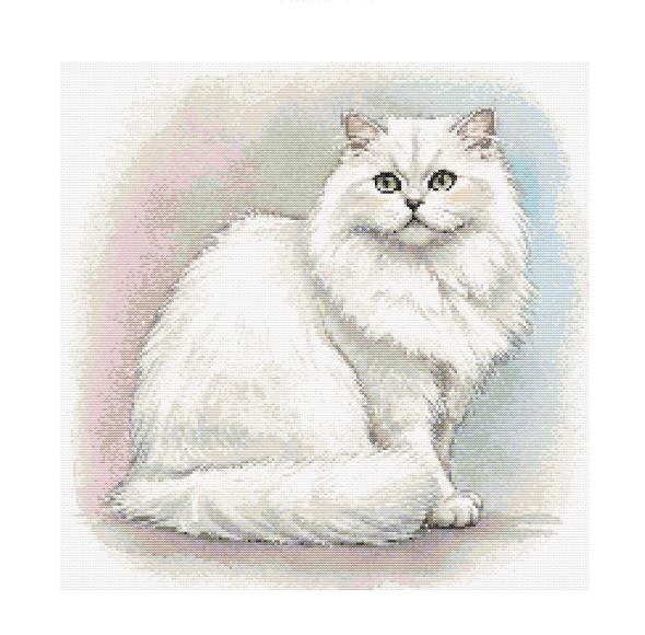 ペルシャ猫の水彩画風クロスステッチ図案 - デザインサイズ：200×200