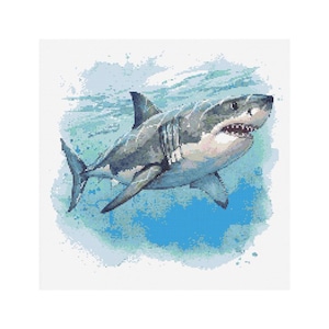 Great White Shark Cross Stitch Pattern - Design size: 200 x 200 stitches