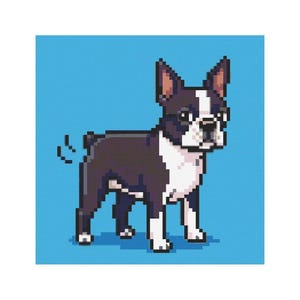 Boston Terrier 8-bit Cross Stitch Pattern - Design size: 200 x 200 stitches