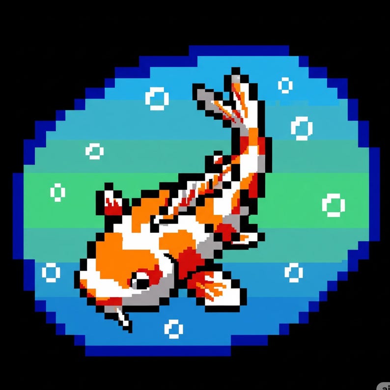 Koi Fish 8-bit Cross Stitch Pattern - Design Size: 200 X 200 Stitches ...