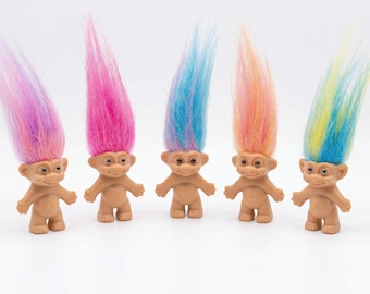 Miniature Troll Dolls 5-Pack – 1" Vintage 80s Figures (Easter Egg Fillers)