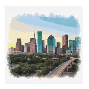 Houston, Texas City Cityscape Cross Stitch Pattern - 200 x 200 stitches