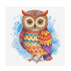 Folk Art Owl Cross Stitch Pattern - Design size: 200 x 200 stitches