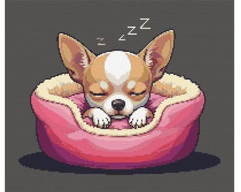 Sleeping Chihuahua Dog Cross Stitch Pattern - Design size: 200 x 200 stitches