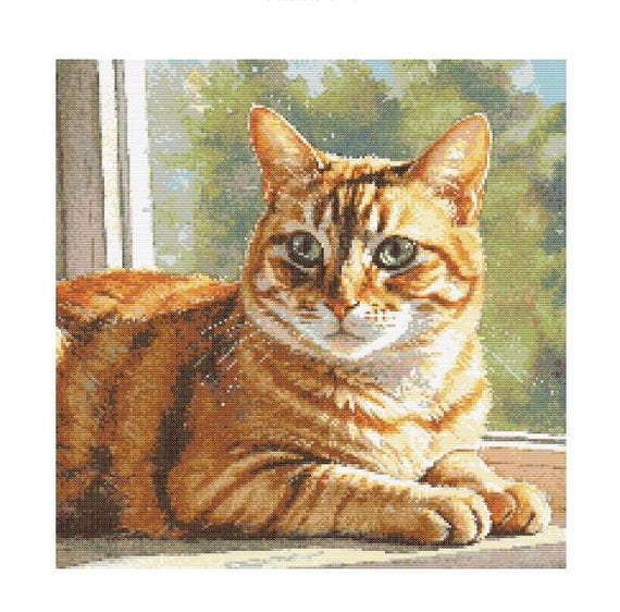 Orange Tabby Cat Watercolor Cross Stitch Pattern - Design Size