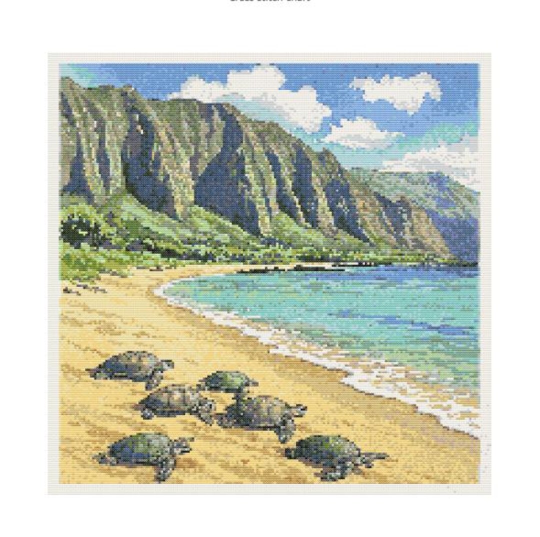 Moui Pattern Maui Turtles Beach Cross Stitch Pattern - Design Size: 200 X 200 ...