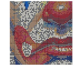 悲しいピエロの水彩クロスステッチ図案 - デザインサイズ：200 x 200
