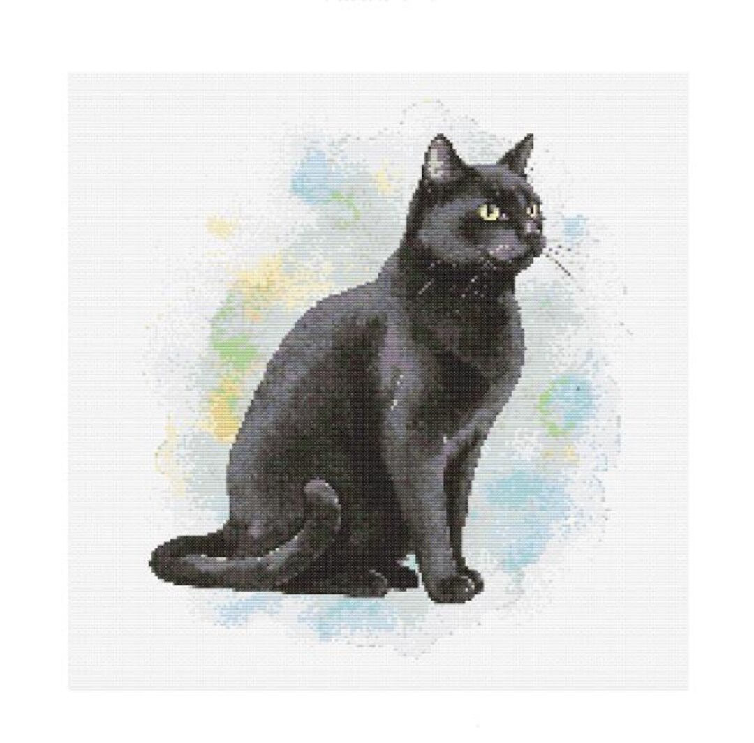 黒猫の水彩クロスステッチパターン - デザインサイズ: 200 x 200