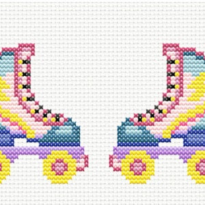 Korsstygnsmönster med retro rullskridskor - Designstorlek: 80 x 50 stygn
