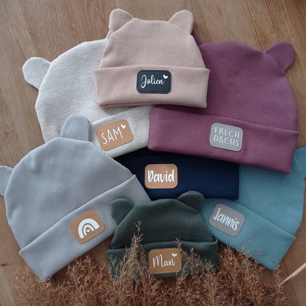 BärenBeanie/Mütze mit Ohren/Motiv/Geschenk/Newborn/Baby/Kinder/Erwachsene/Geschwister/Partnerlook/Familienmütze/personalisiert/Name/