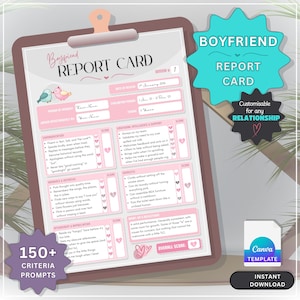 Boletín de calificaciones para novios - Plantilla de Canva - Evaluación de relación personalizable - Regalo de aniversario divertido - Tarjeta digital imprimible