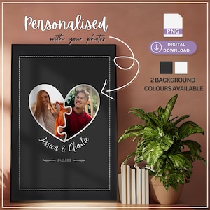 Personalised Heart Puzzle Piece Print - Couple Puzzle Art - Custom Photo Heart Puzzle - Romantic Valentine&#39;s Print - Printable Digital Art