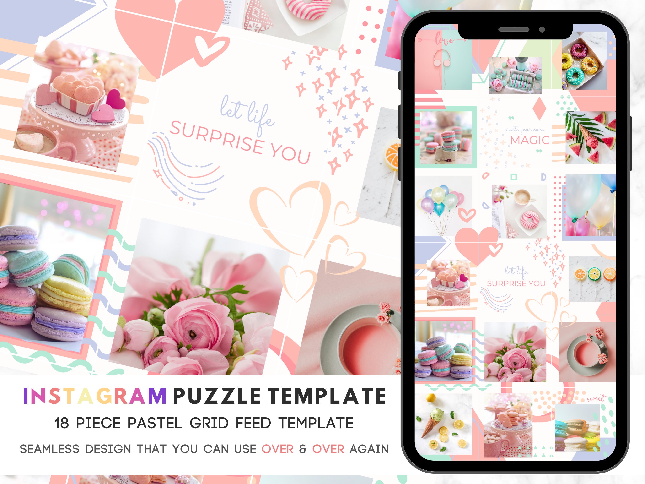 18 Piece Autumn/Fall Grid For Instagram Seamless Feed Editable Canva Design Instagram Puzzle Template