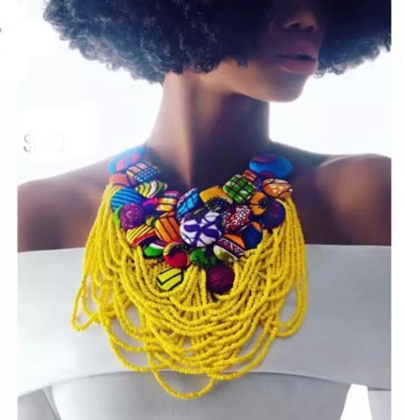 Ankara bib necklace clearance