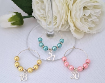 Wine glass stem charm/drinks marker 18,21,30,40,50,60,70,80 special birthday milestone Birthday