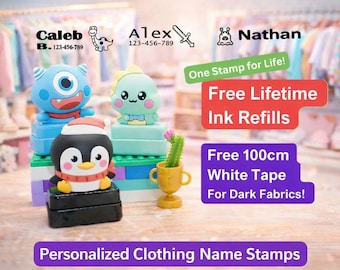 Custom Name Stamp for Clothes – No-Fade Labels, Free Lifetime Ink Supply & 100cm White Tape
