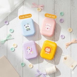 Kids Name Stamp – Dual‑Ink Self‑Inking Fabric Label | Lifetime Free Ink Refill + 100 cm White Tape