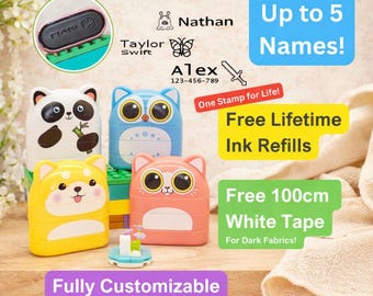Custom Name Stamp for Kids – Custom Clothing Label with Dual-Ink, Free Lifetime Ink Supply & 100 cm White Tape
