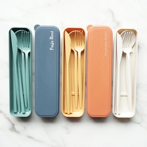Personalized Eco-Friendly Portable Cutlery Set - Ideal for Camping, Travel, Office, and School. Personalized Gift for her