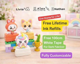 Washable Name Stamp for Kids – Clothing Label, Free Lifetime Ink Refills & 100cm White Tape Included