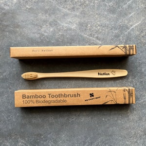 Personalized Bamboo Toothbrush, biodegradable toothbrush for slumber party birthday, healthy dental gift for family, Eco Friendly