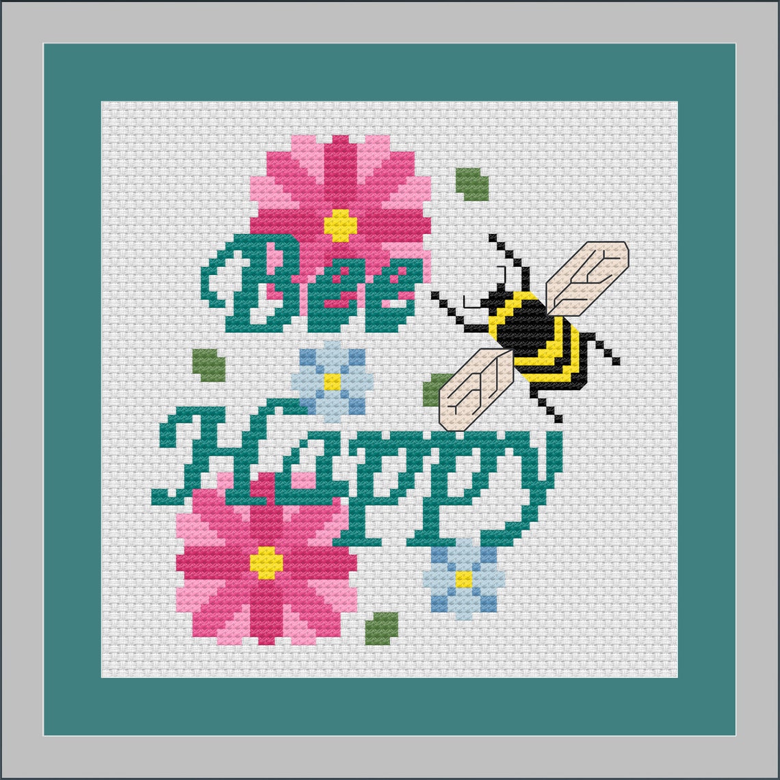 Bee Happy Cross Stitch Kit Bee And Flowers Counted Cross Etsy Uk