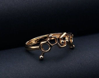 Serotonin Dopamine Ring, 18k Gold Plated Sterling Silver, Science Jewelry